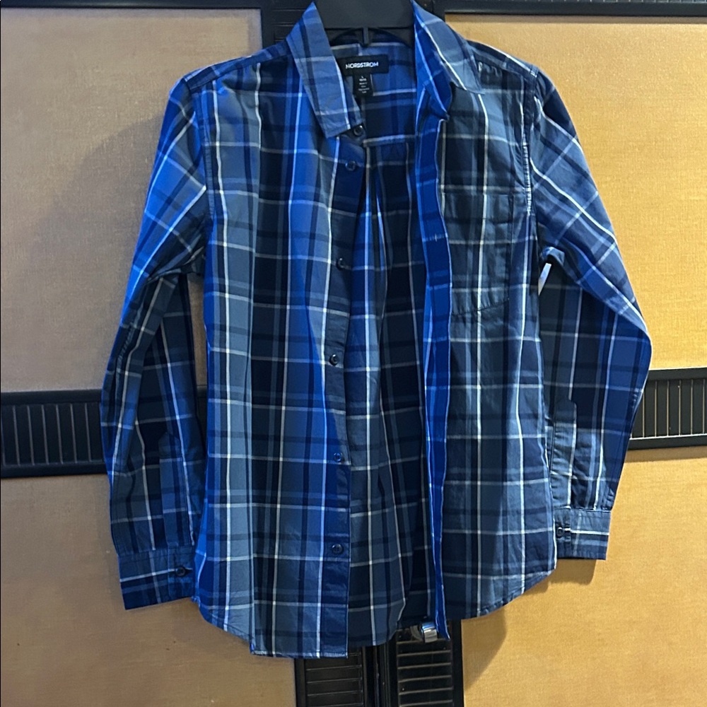 Nordstrom Boy’s Navy and Light Blue Plaid Shirt
